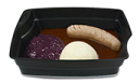 Passiertes Menü Nr. 20 in der Schale: Rinderwurst, Rotkohl, Kartoffeln